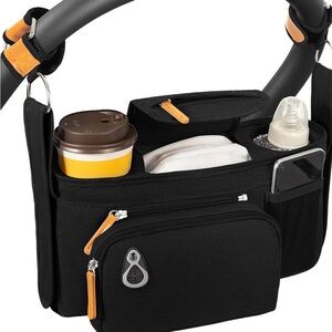 NWOT, Universal Stroller Organizer Black with Brown Accents